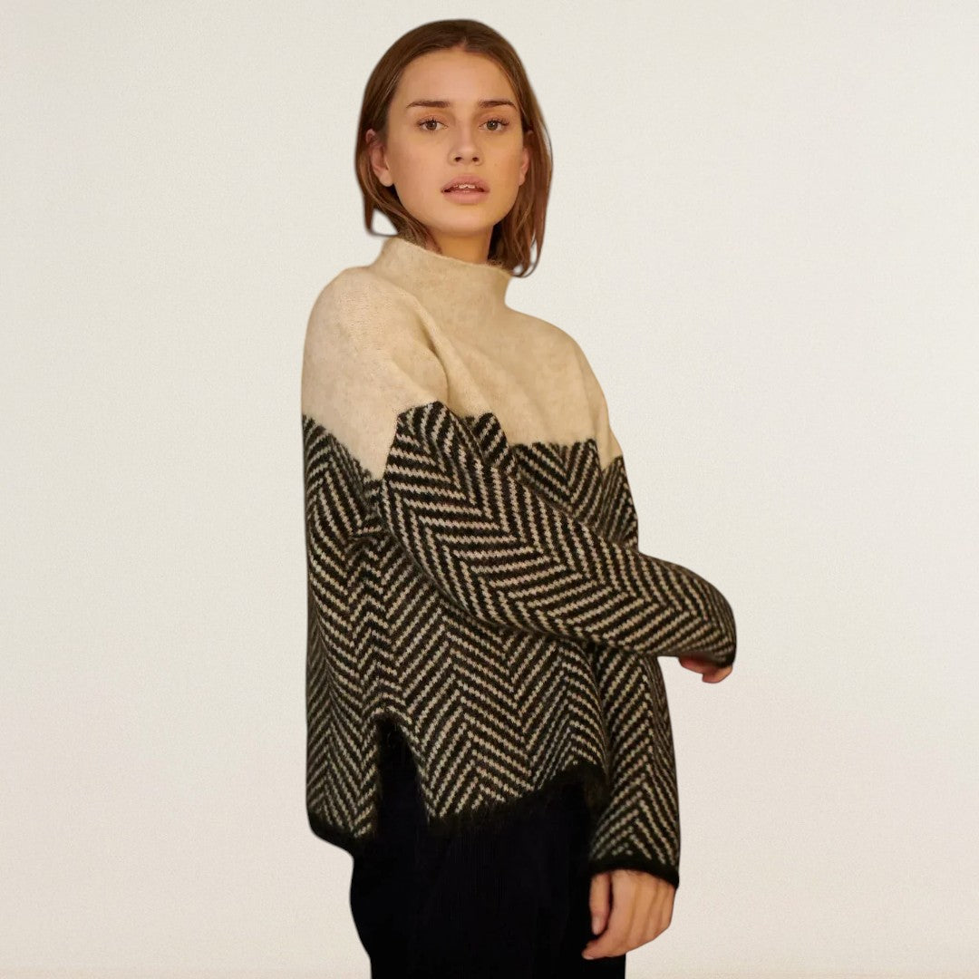 Μαρία – Πλεκτό πουλόβερ με αντίθετη υφή και ψηλό γιακά