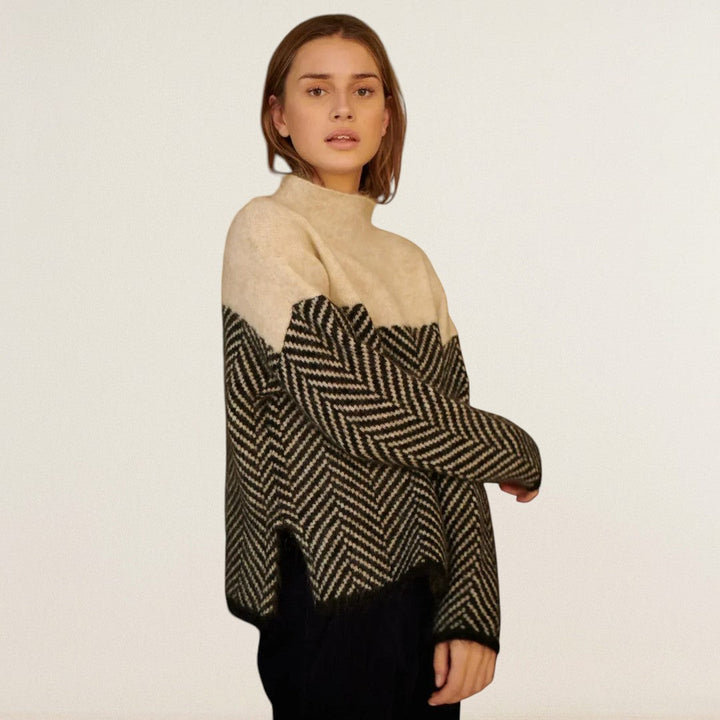 Μαρία – Πλεκτό πουλόβερ με αντίθετη υφή και ψηλό γιακά