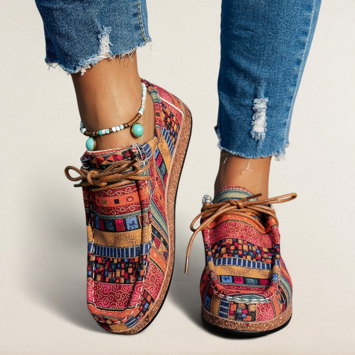 Ραχέλ – ορθοπεδικό παπούτσι με κορδόνια σε εμφάνιση καμβά