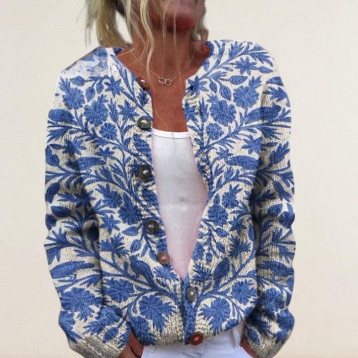 Λαδίνη – Πλεκτό μπουφάν με λουλουδάτο σχέδιο