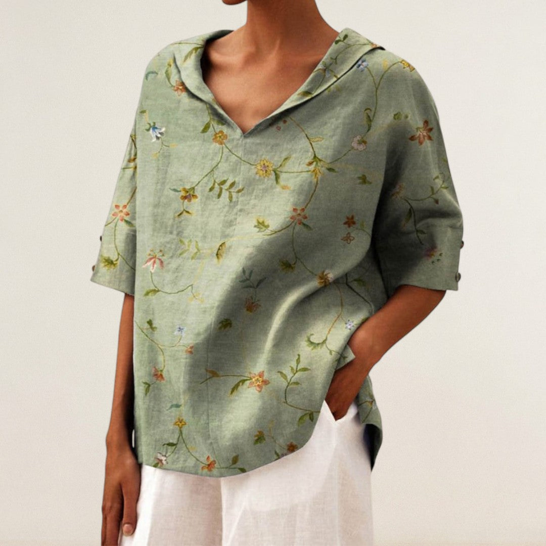 Μιρά – Χαλαρό πουκάμισο με φλοράλ κομψότητα