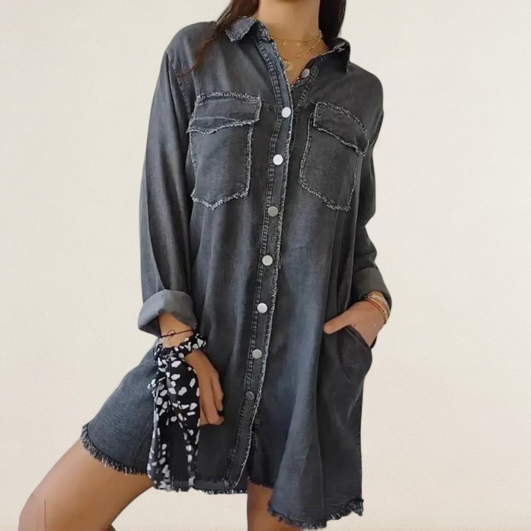 Γεωργiα – άνετη Denim-Longbluse με τσέπες