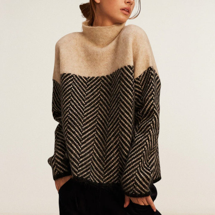 Μαρία – Πλεκτό πουλόβερ με αντίθετη υφή και ψηλό γιακά