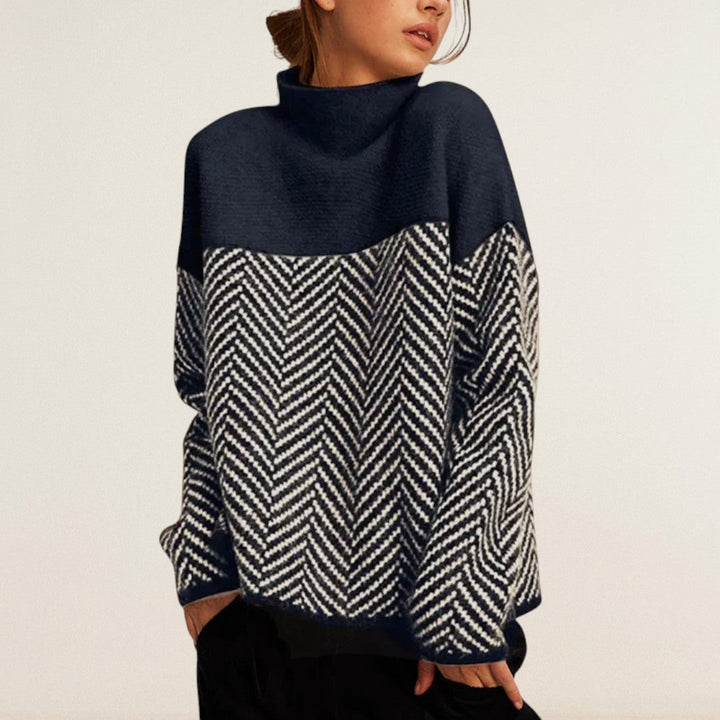 Μαρία – Πλεκτό πουλόβερ με αντίθετη υφή και ψηλό γιακά