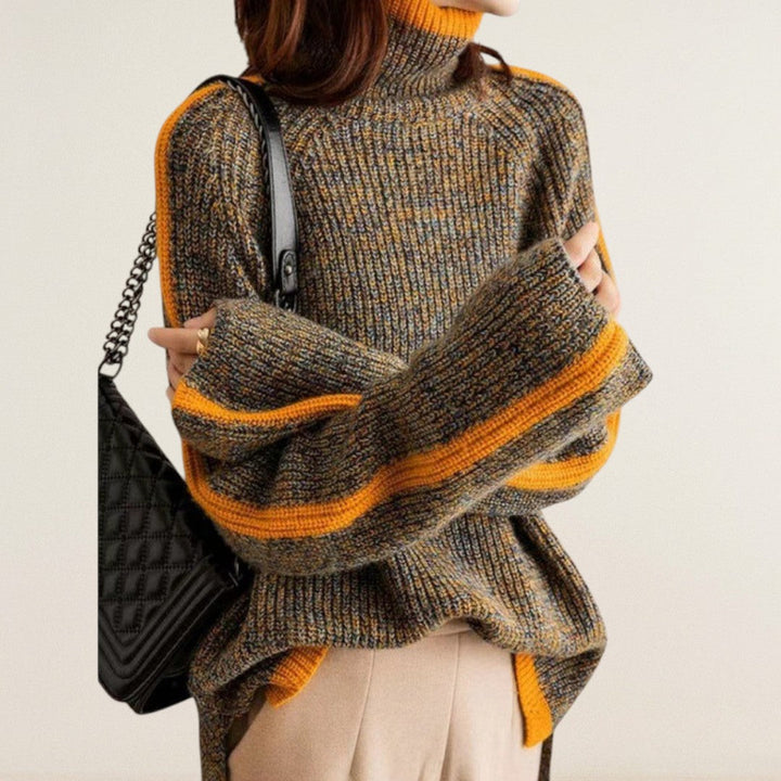 Μαρία – Πλεκτό πουλόβερ με αντίθεση και ψηλό γιακά